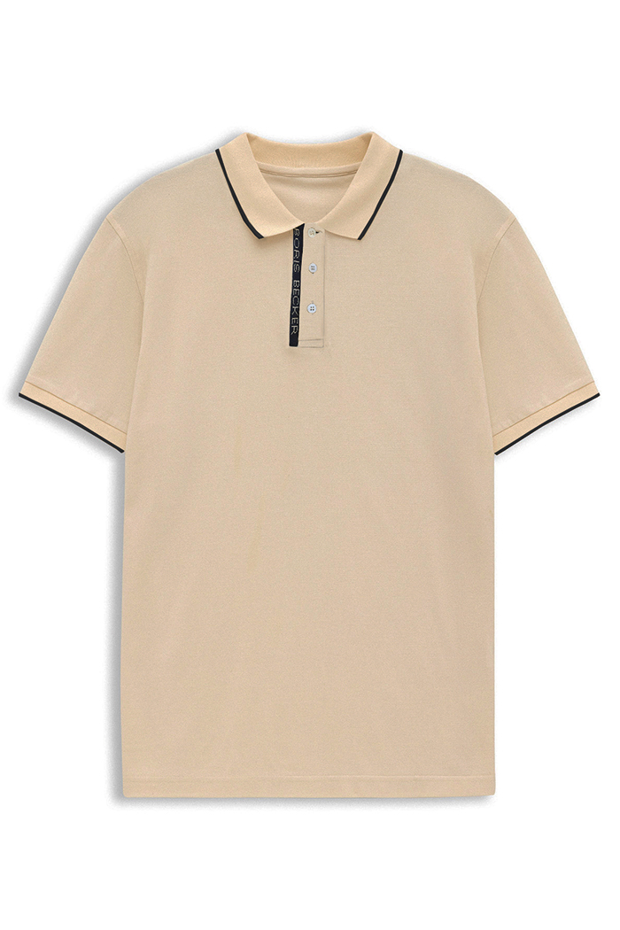 Bej Renk  Polo Yaka Logo Nakışlı Tişört