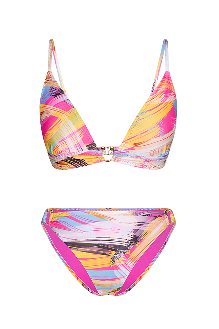 Zinnia Aksesuarlı Pembe Üçgen Bikini Takımı