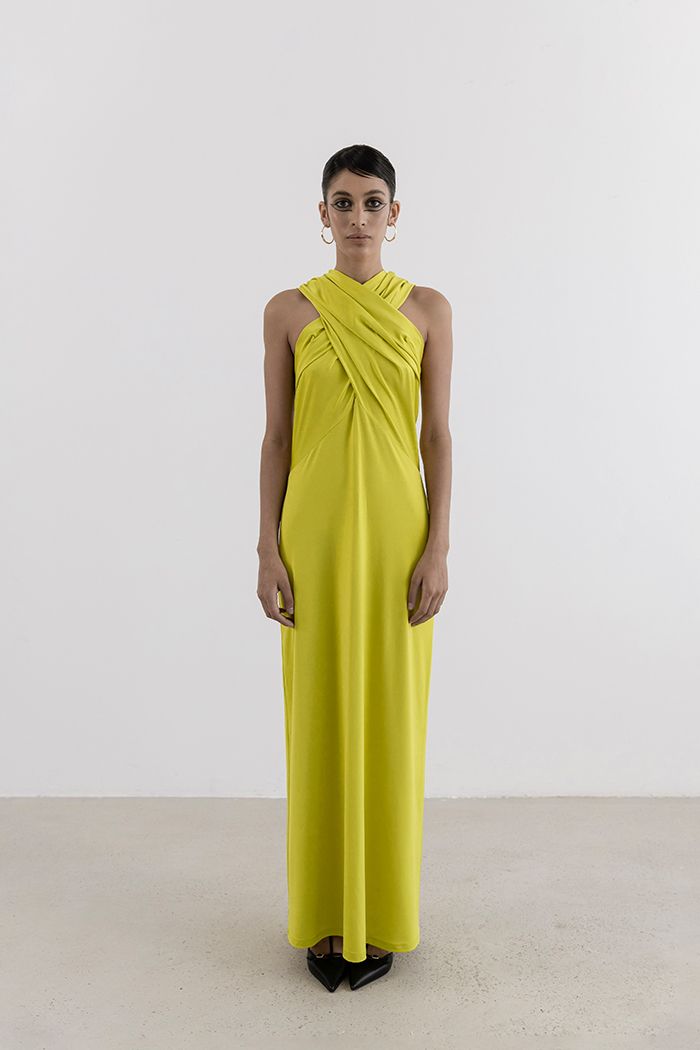Wrap Dress In Green Shıny Jersey