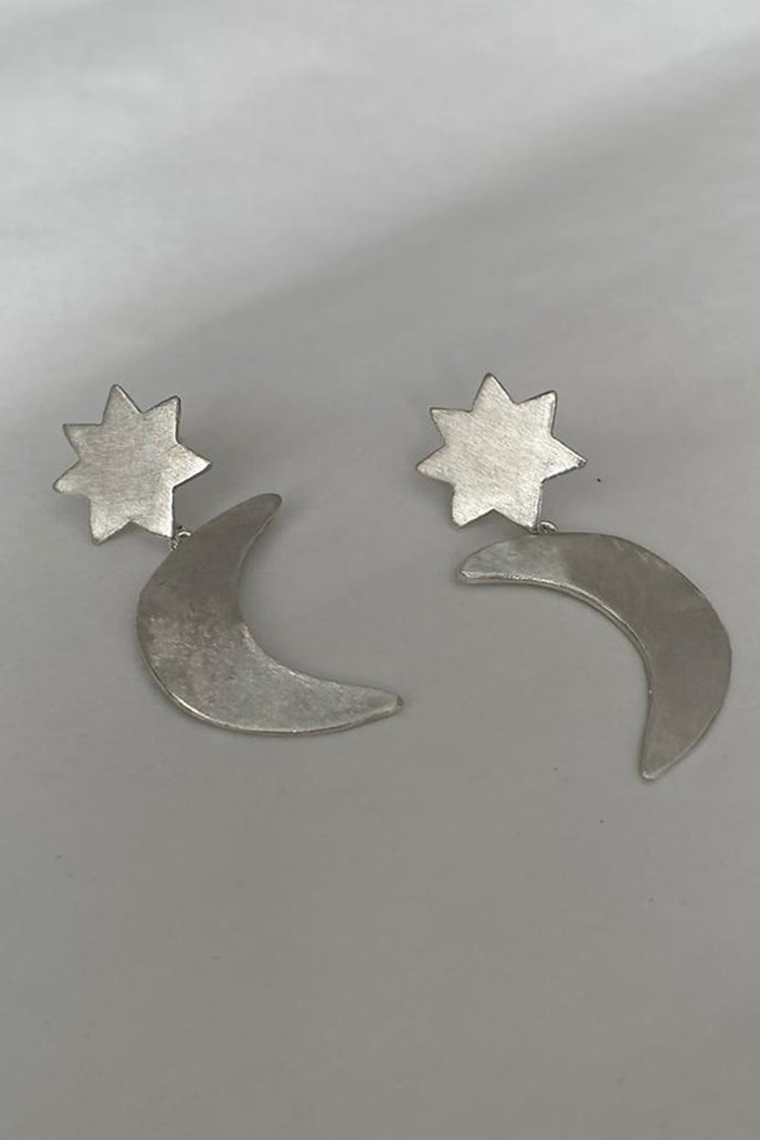 Star Moon Gümüş Küpe 