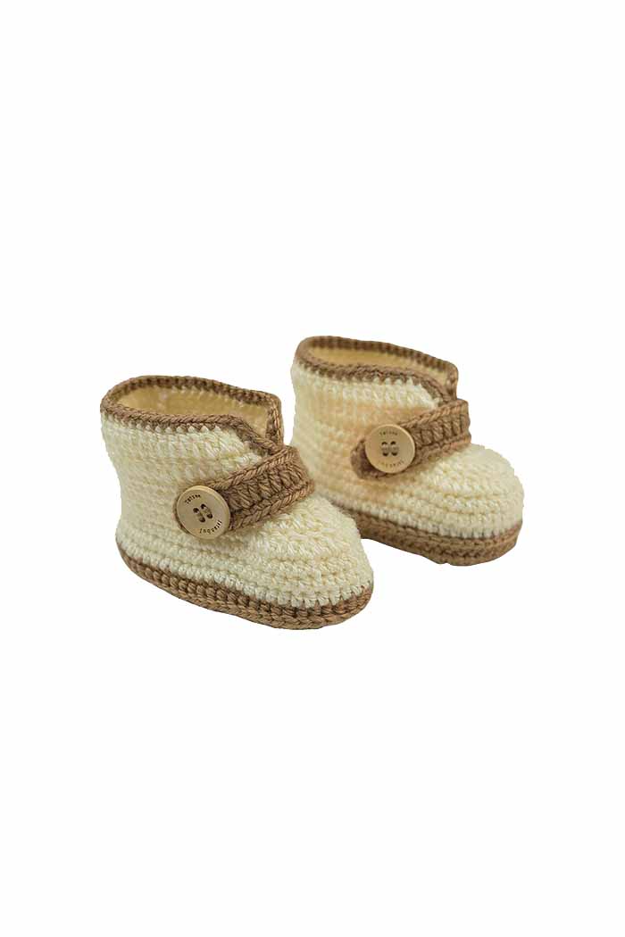 Düğmeli Bot Patik Krem & Kahverengi