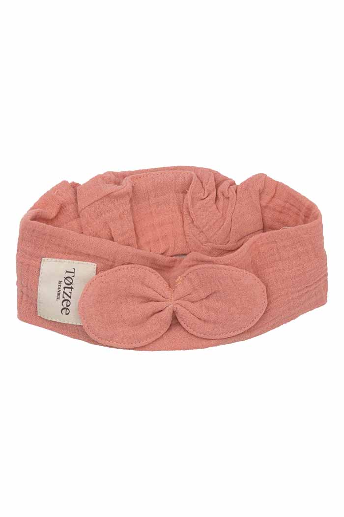 Müslin Fiyonklu Saç Bandı Mercan Rengi