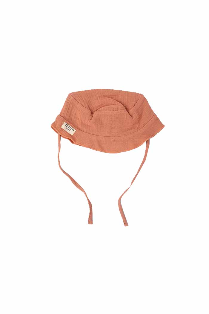 Müslin Bucket Bağcıklı Şapka Mercan Rengi