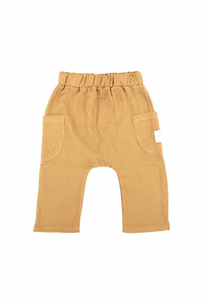 Müslin Cepli Pantolon Camel Kahverengi