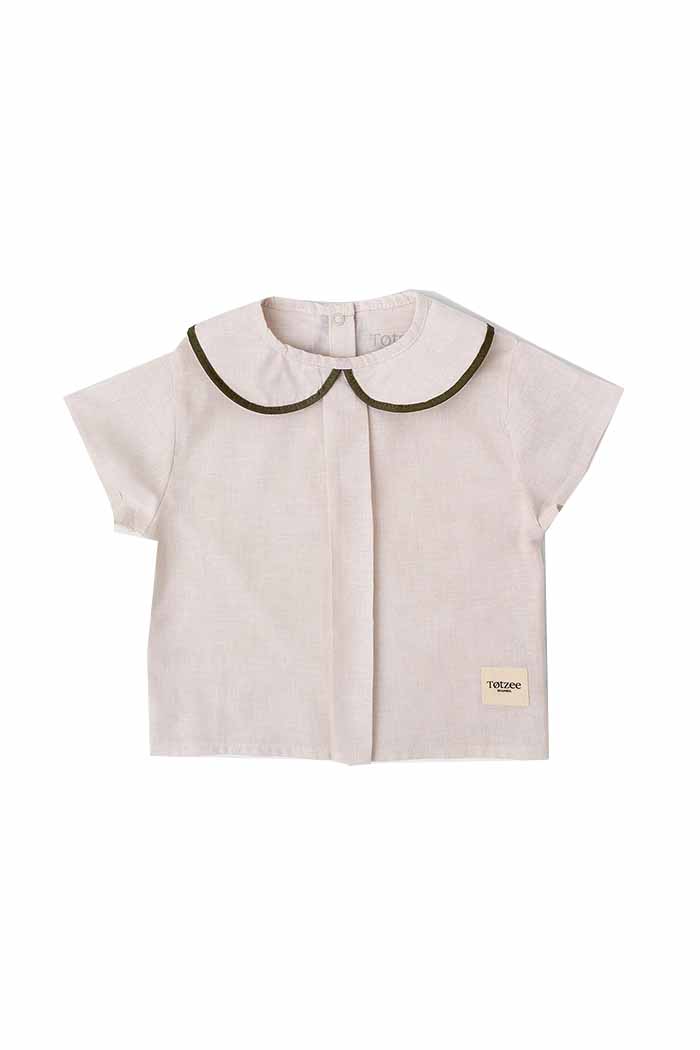 Keten Bebe Yaka Pileli Üst Fildişi