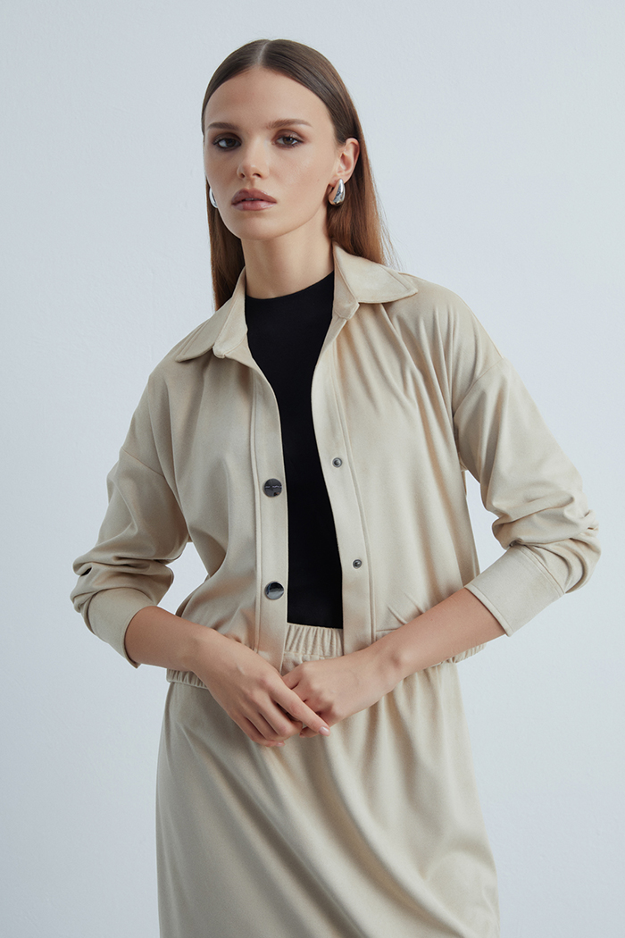 Velvet Süet Bej Gömlek