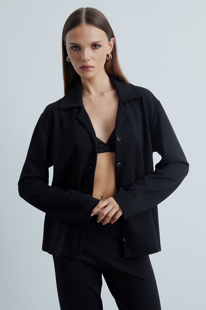 Glamour Triko Siyah Gömlek