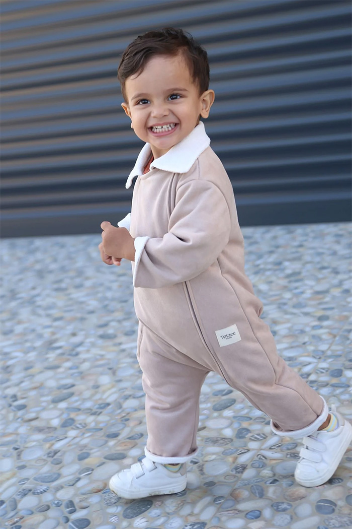 Scuba Süet Önden Fermuarlı Tulum Latte