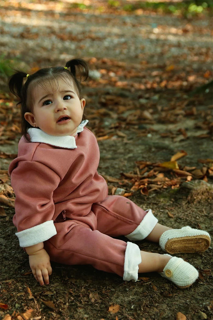 Scuba Süet Önden Fermuarlı Tulum Gül Kurusu