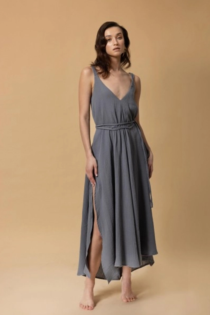 Elinora Gri Uzun Elbise