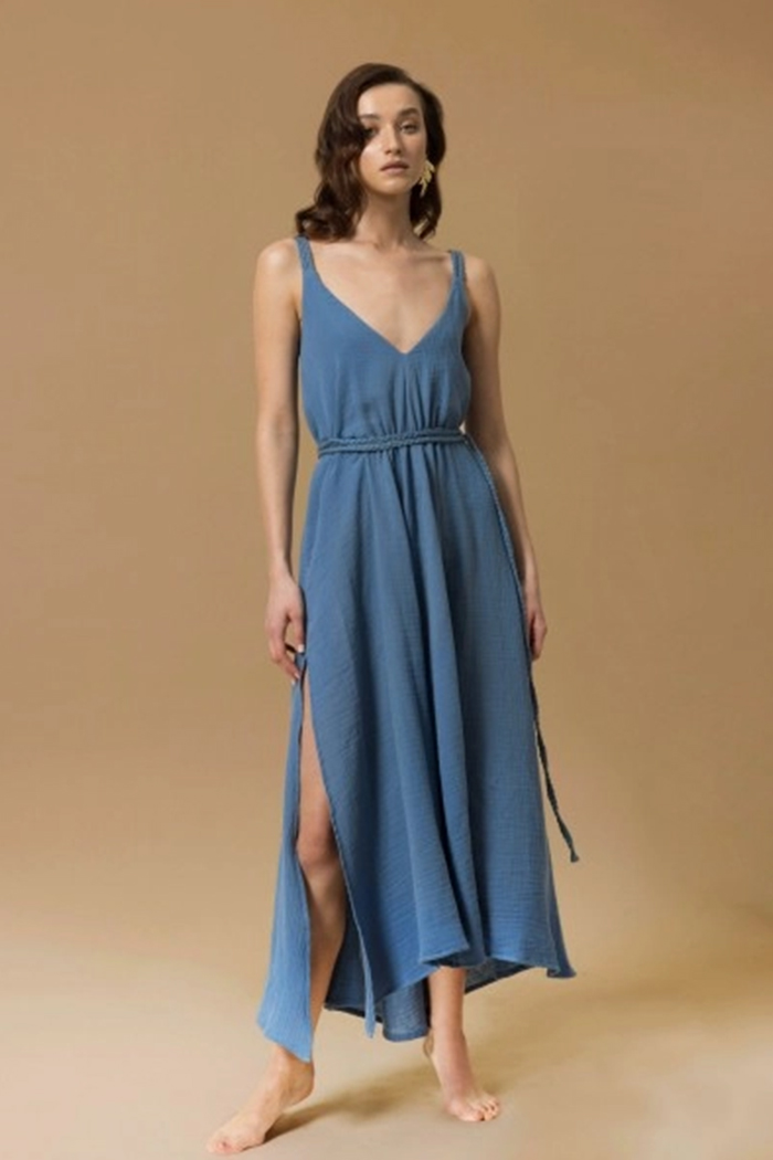 Elinora Indigo Mavi Uzun Elbise