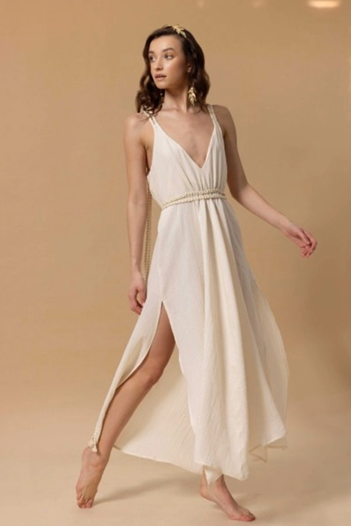 Elinora Ekru Uzun Elbise