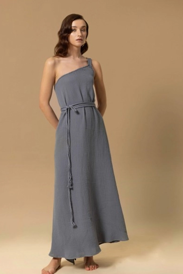 Luana Gri Uzun Elbise