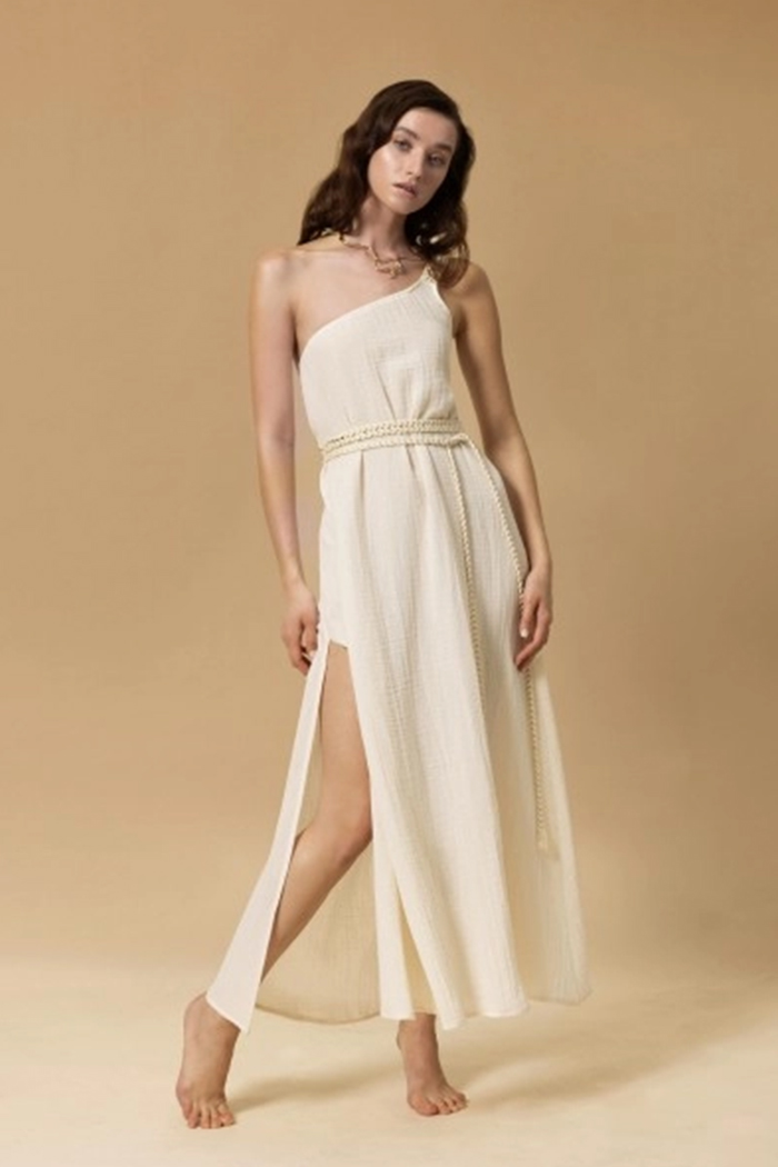 Luana Ekru Uzun Elbise