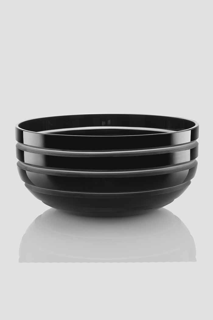 Yatay Çizgili Büyük Kase Siyah Parlak