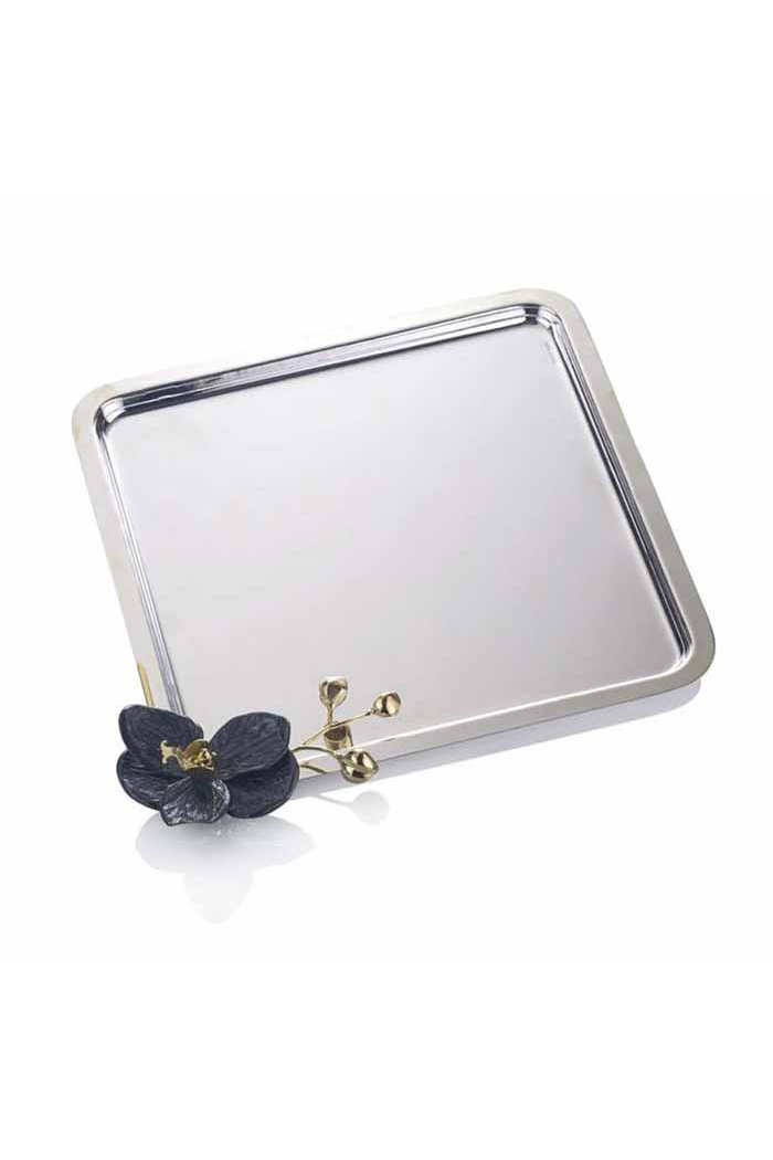 Oksideli Orkide Detaylı Orta Boy Kare Tepsi