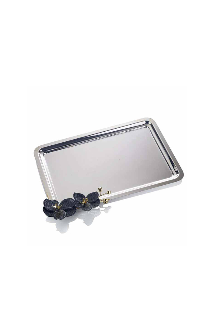 Oksideli 2'li Orkide Detaylı Dikdörtgen Tepsi