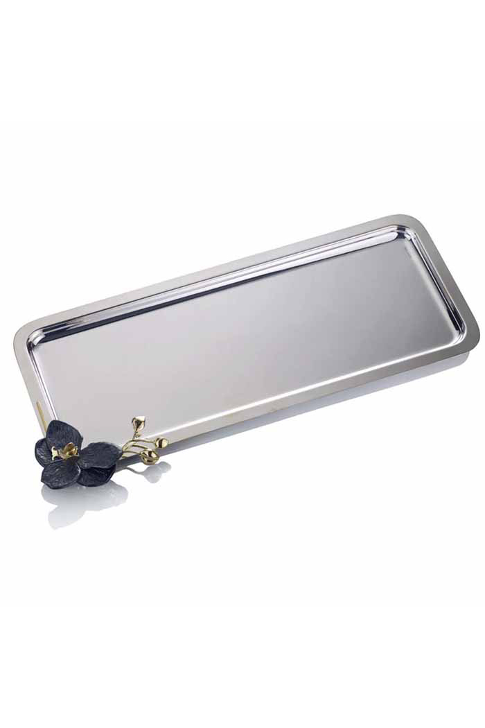 Oksideli Orkide Detaylı Dikdörtgen Küçük Boy Tepsi