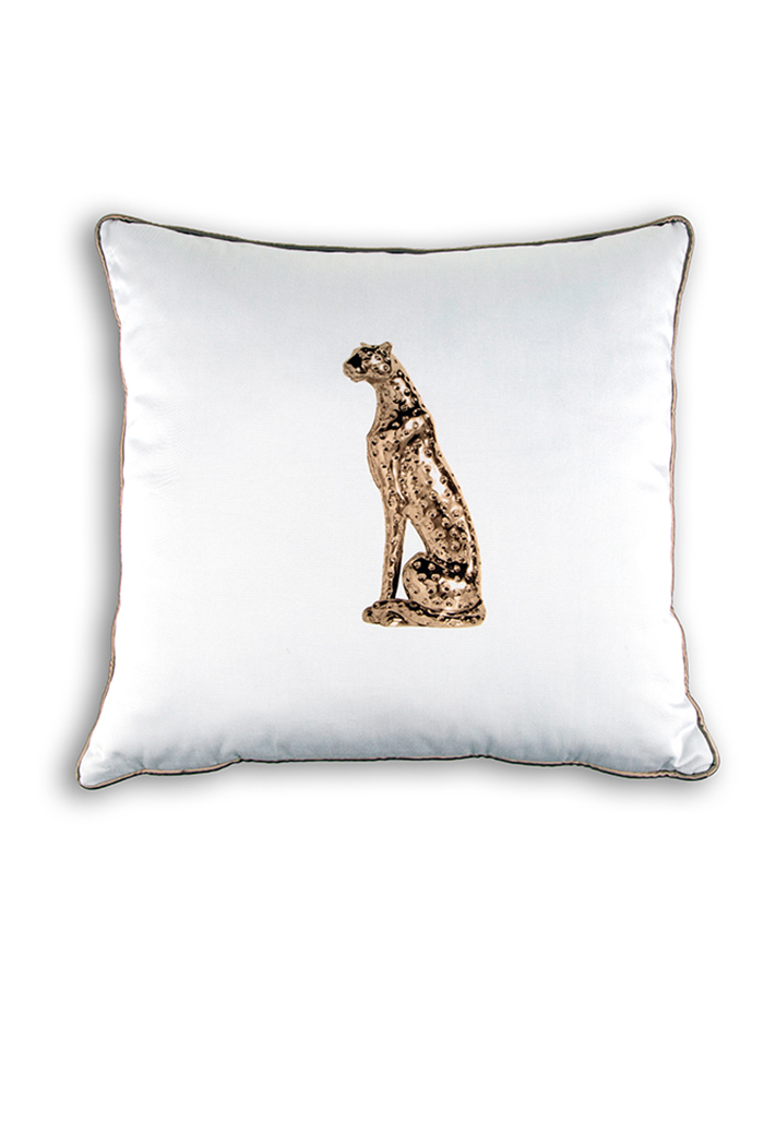 Bej Biye ve Çita Figürü Desenli Kırlent