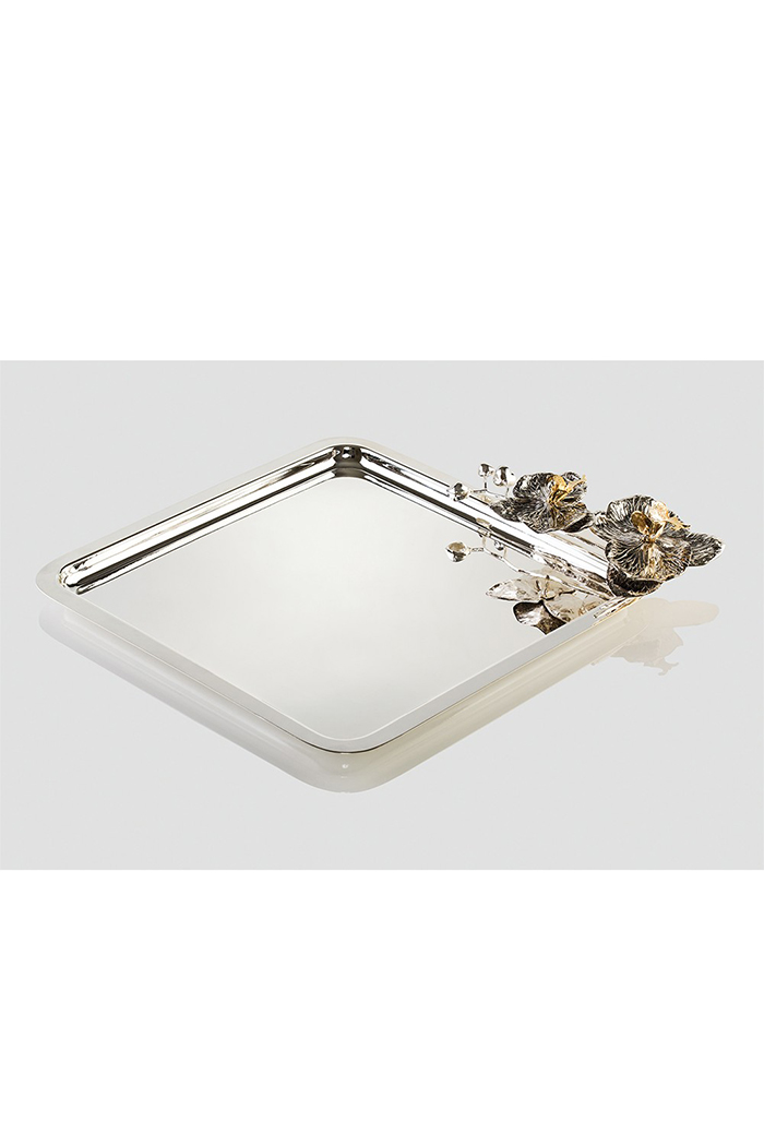 2'li Orkide Detaylı Büyük Boy Kare Tepsi