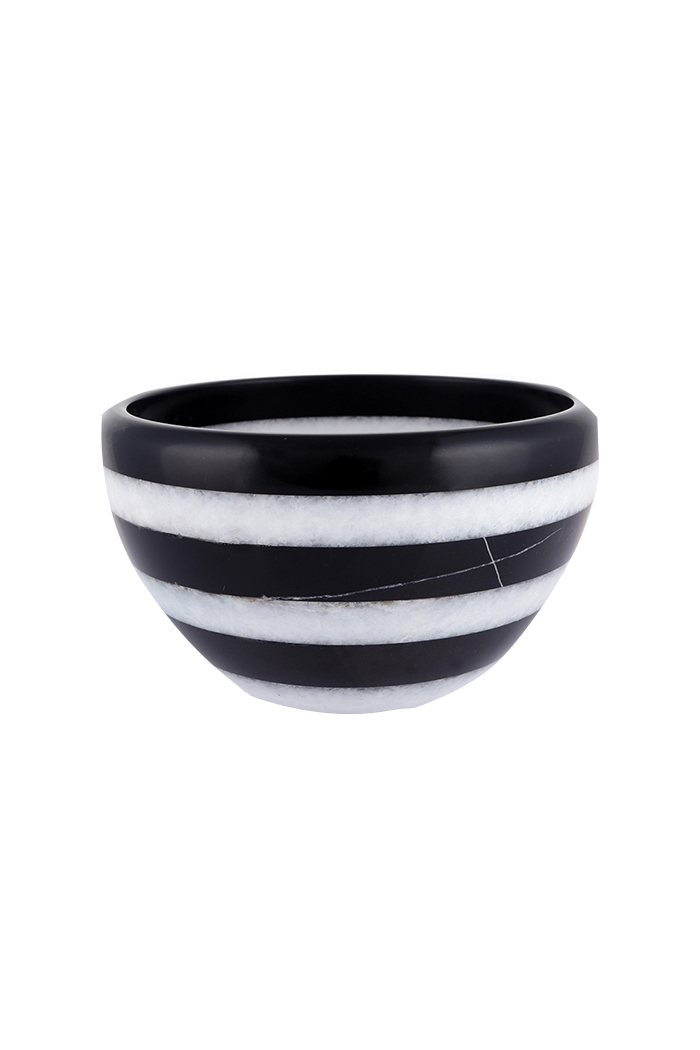 Çizgili Büyük Mermer Kase Siyah