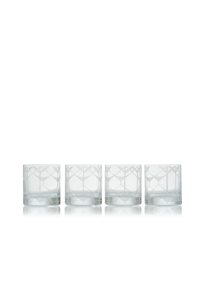 Etnik Desenli 4'lü Beyaz Viski Bardağı