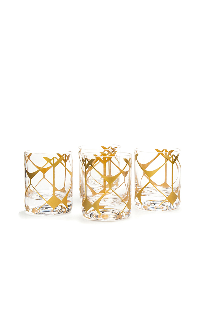 Etnik Desenli 4'lü Sarı Viski Bardağı