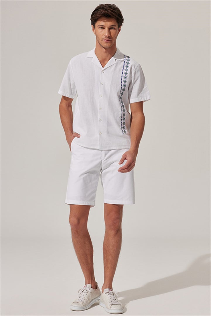 Nakış İşlemeli Kısa Kol Erkek Gömlek