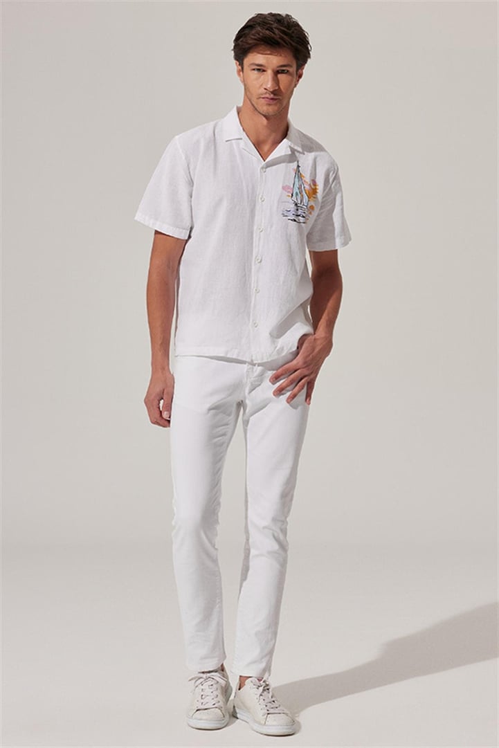 Yelken Baskılı Keten Resort Gömlek