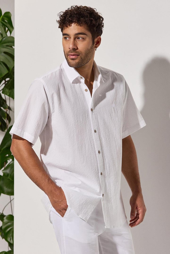 Kısa Kol Gofre Kumaş Gömlek