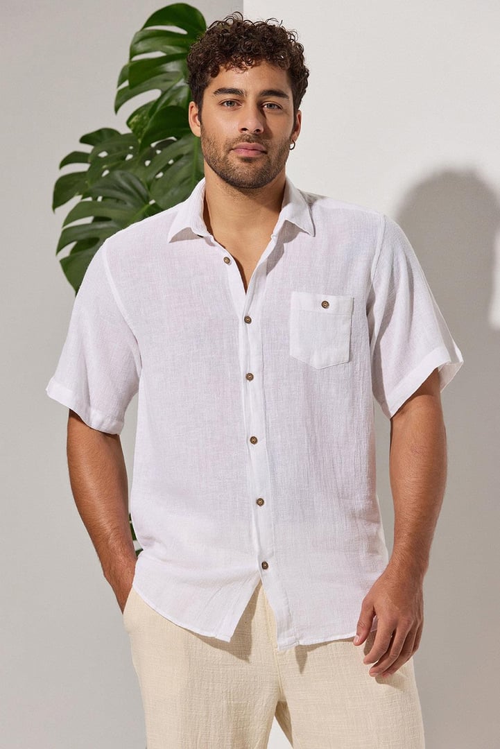 Kısa Kol Keten Gömlek