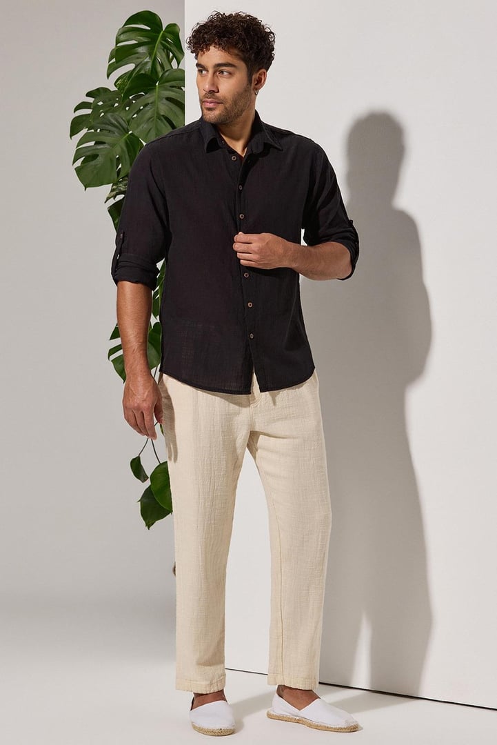 Uzun Kol Şantuk Siyah Erkek Gömlek