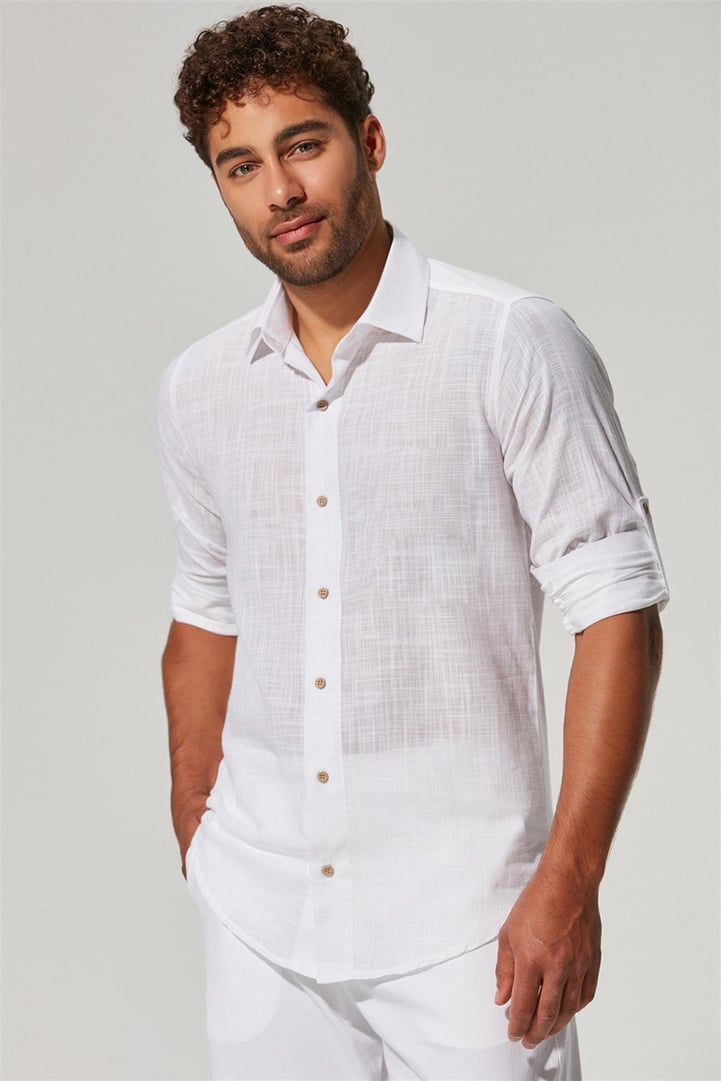 Uzun Kol Şantuk Beyaz Erkek Gömlek