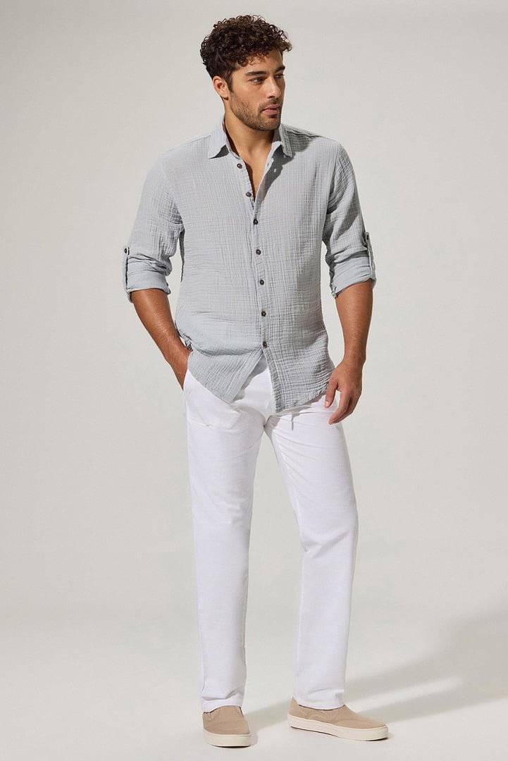 Uzun Kol Double Face Gri Erkek Gömlek