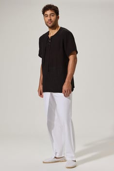 Kısa Kol Zımbalı Şile Bezi Siyah Erkek T-Shirt