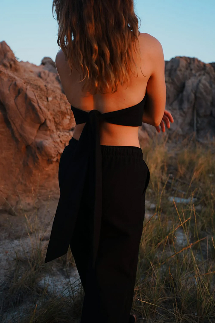 %100 Keten Bağlamalı Crop Bluz