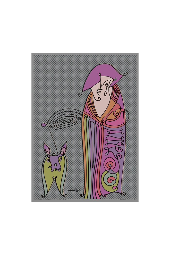 Köpekli Kadın 70x50 cm (Çerçevesiz)