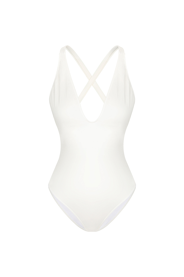 Titania Beyaz V Yaka Çapraz Askılı Mayo