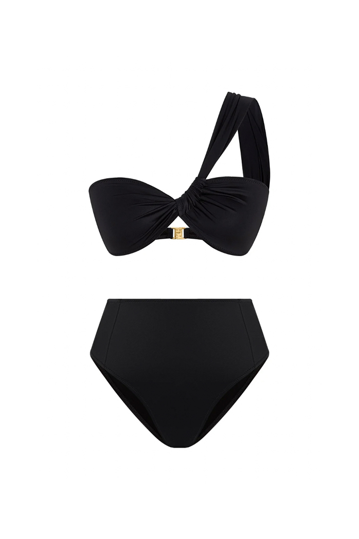 Helena Siyah Tek Omuz Yüksek Bel Bikini Takımı