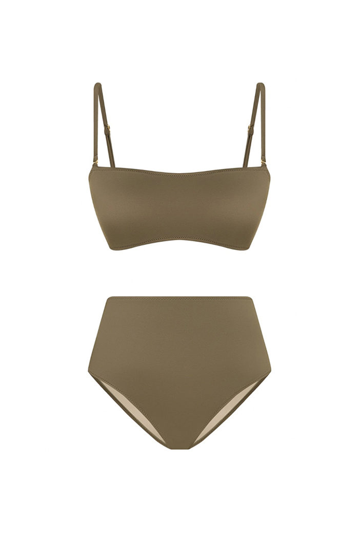 Hermia Haki Straplez Yüksek Bel Bikini Takımı