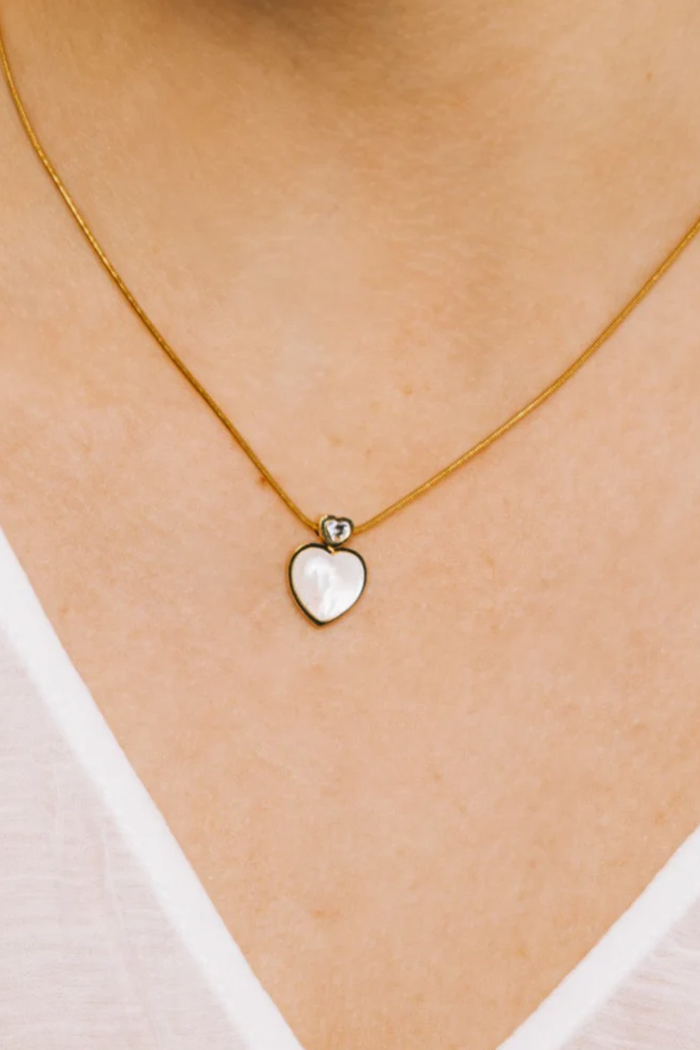 İnci Çift Kalp Kolye