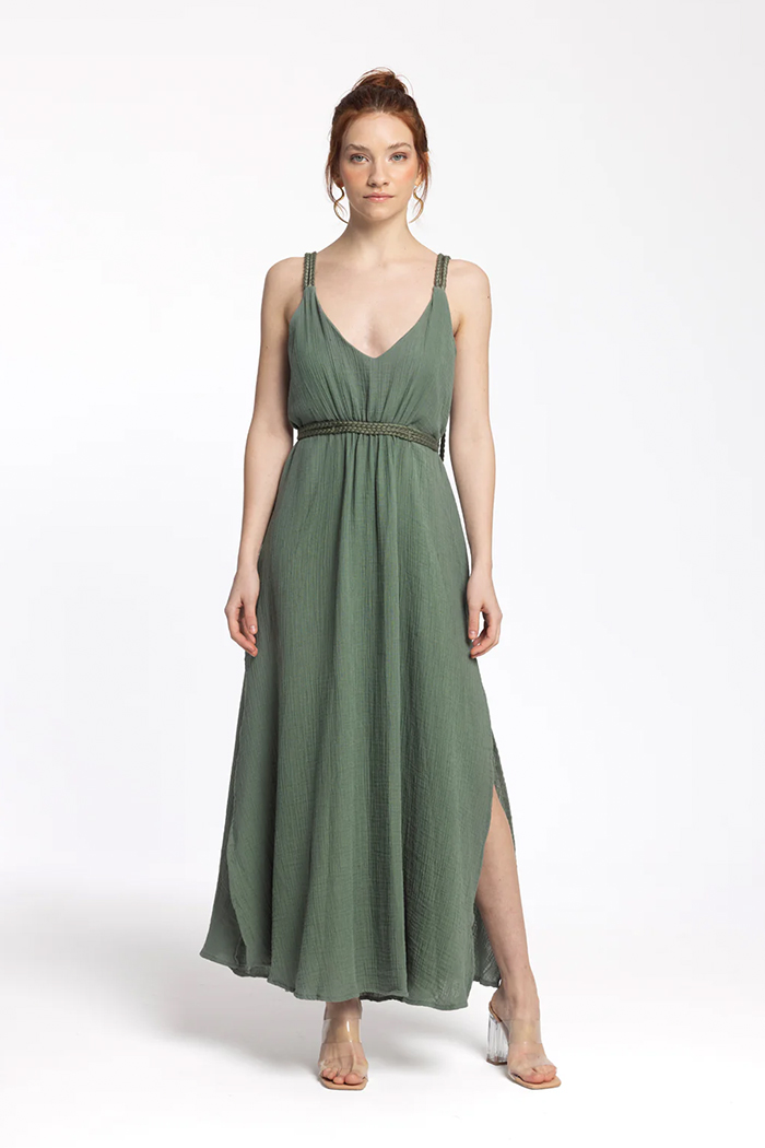Elinora Khaki Maxi Dress