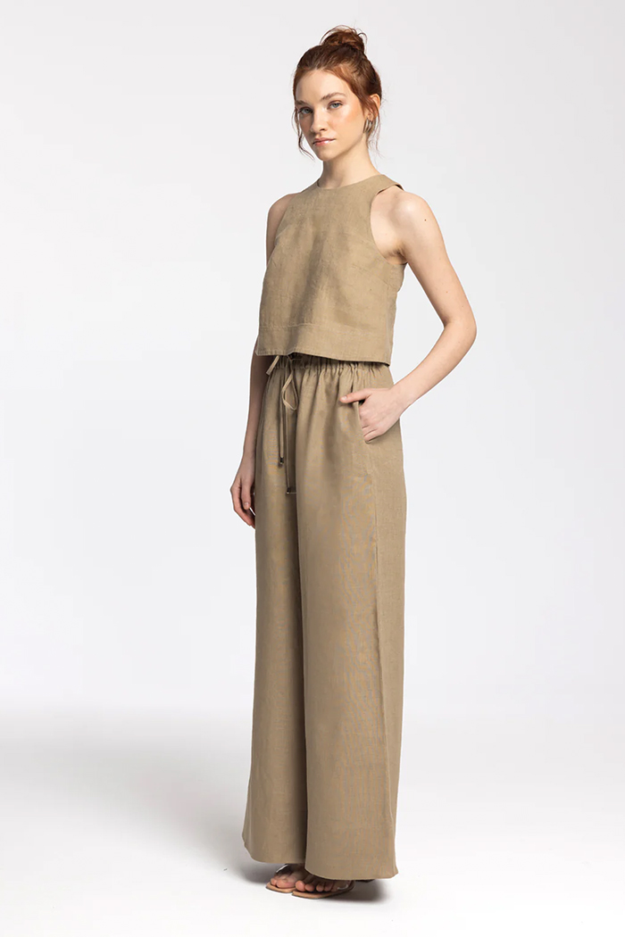 Ciel Dark Beige %100 Linen Pant