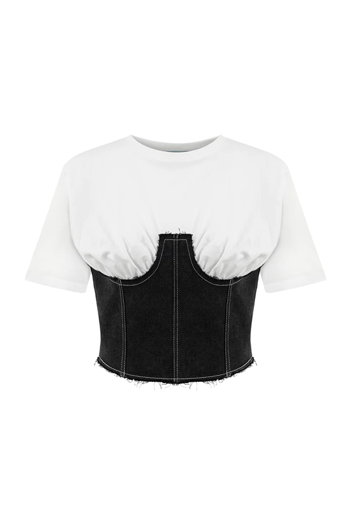 CORSET TEE BLACK DENIM