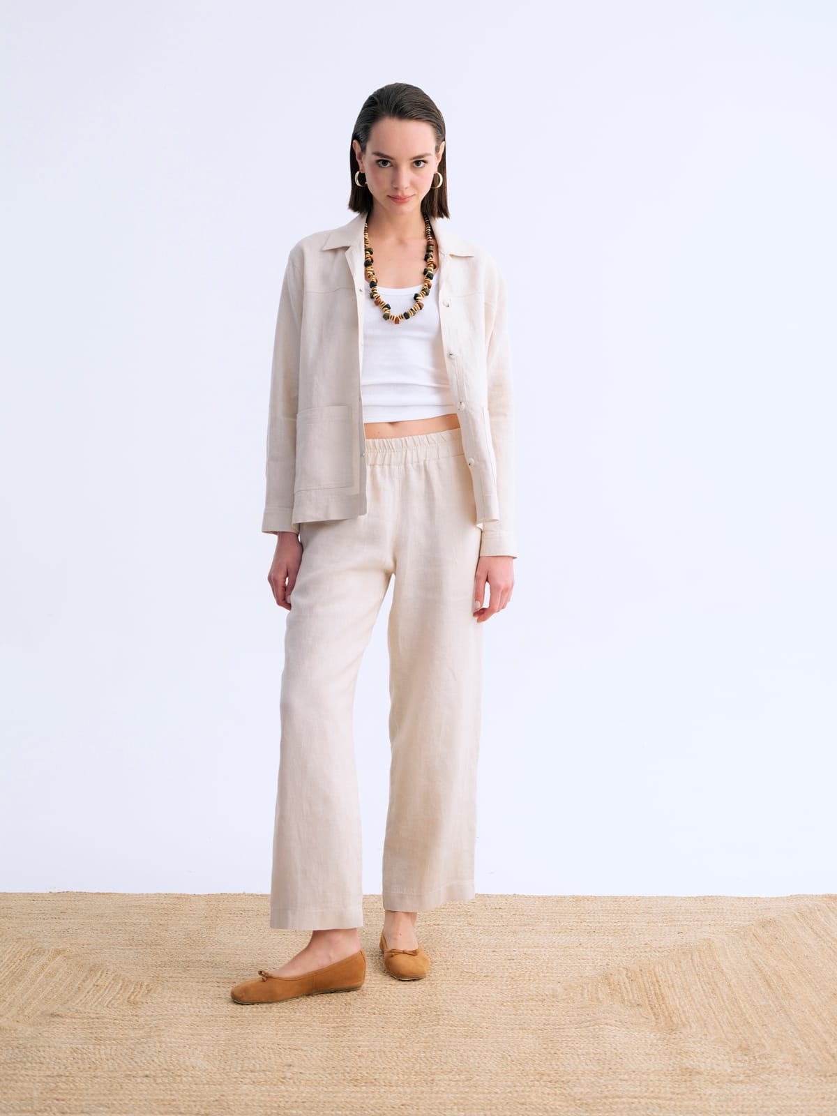 The Bej Easy Wide Keten Pantolon