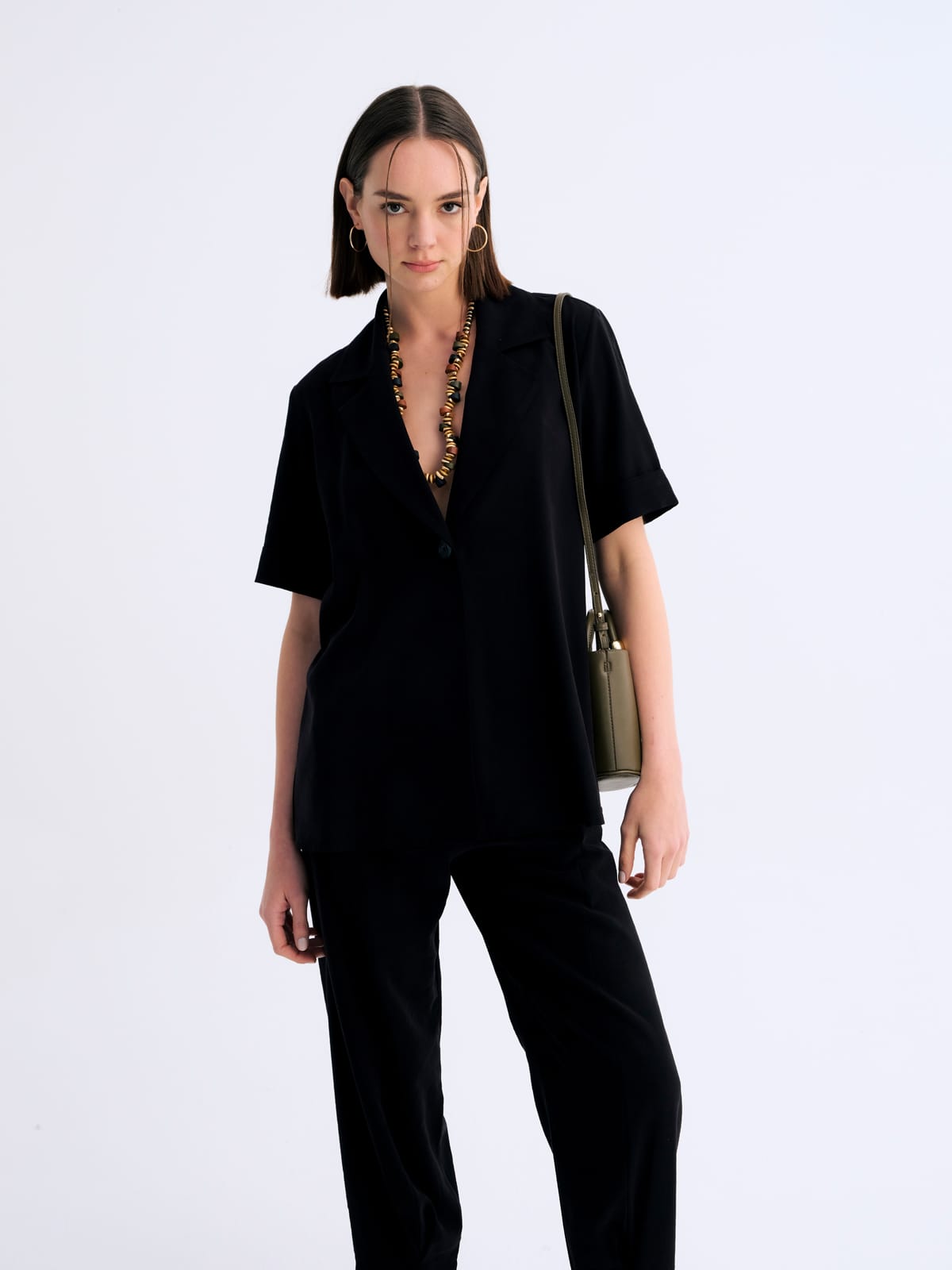 Chic Siyah Shell Kısa Kollu Ceket