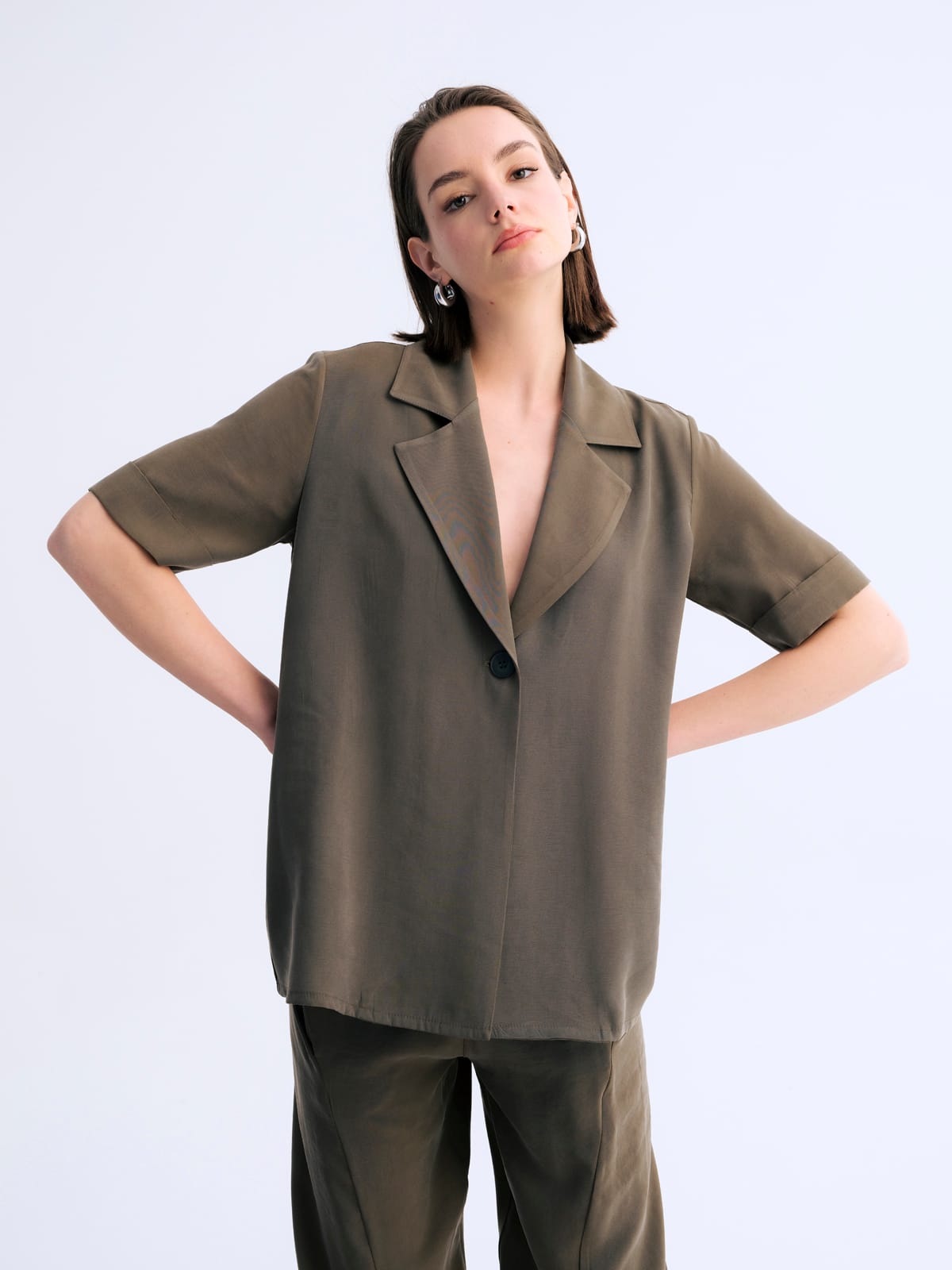 Chic Kahve Shell Kısa Kollu Ceket