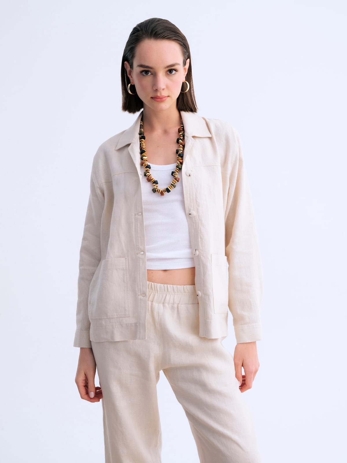 Urban Bej Linen Keten Ceket