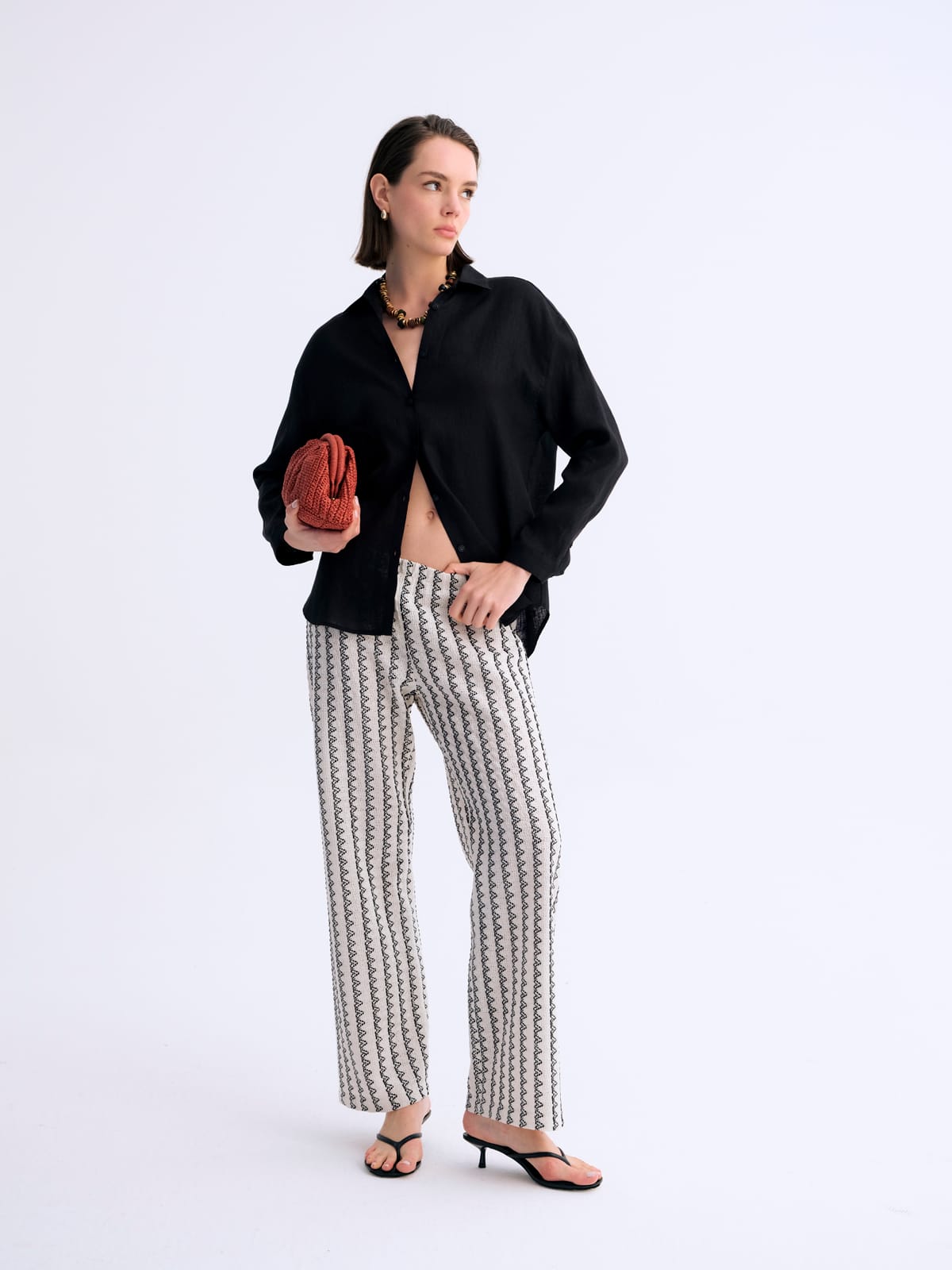 Pure Siyah Form Klasik Keten Gömlek