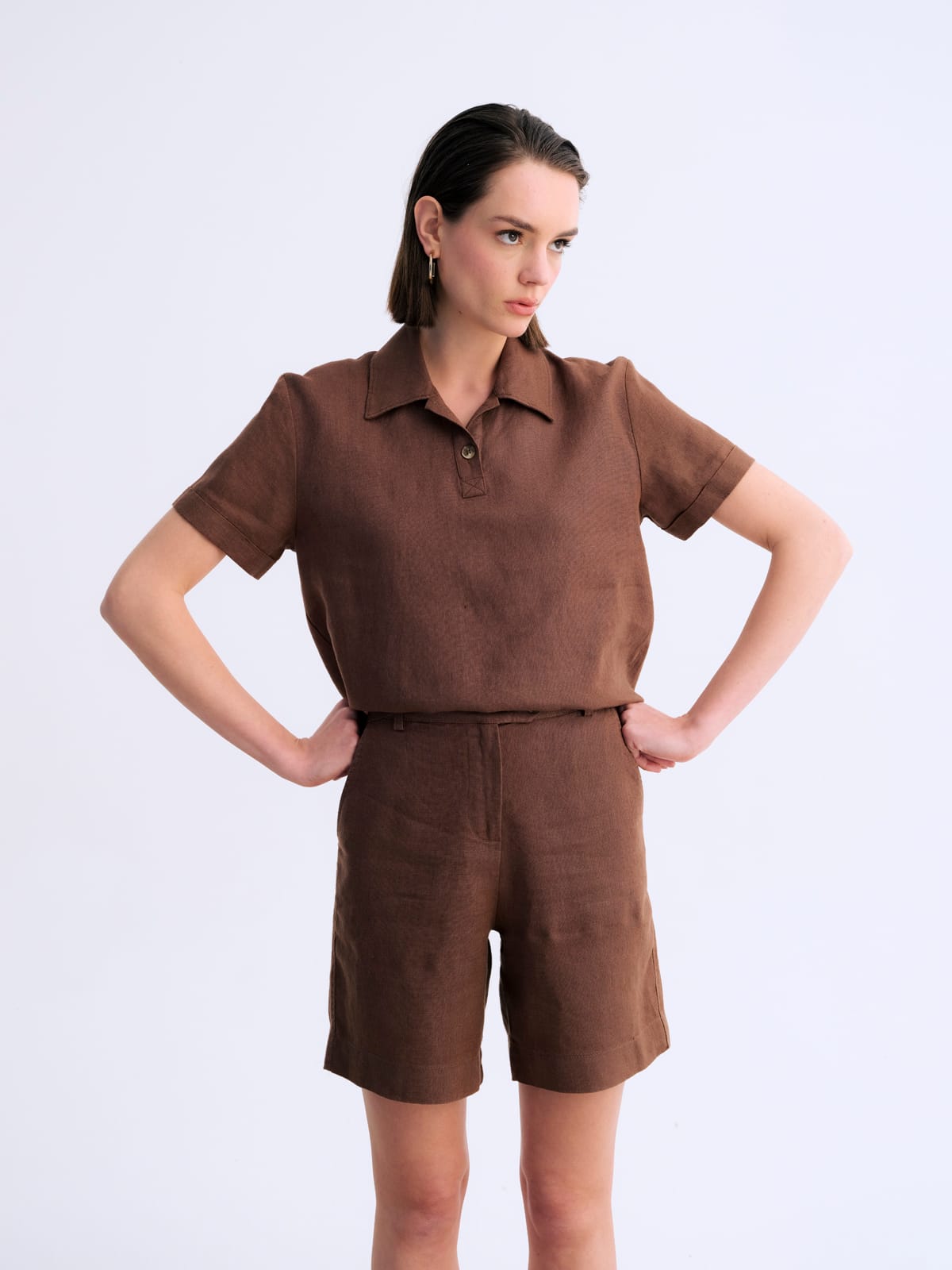 Easy Match Kahve Keten Polo Üst